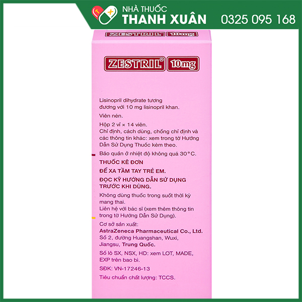 Zestril 10mg trị tăng huyết áp, suy tim
